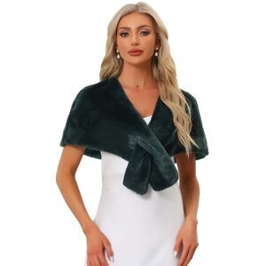 Bridal Stoles Evening Party Winter Wrap Faux Fur Shawl Shrug Dark Green